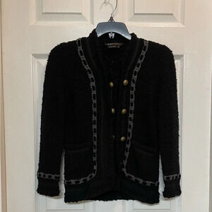 BCBG Max Azria Black Wool Boucle Knit Cardigan Classic Old Money Preppy XS
